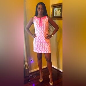 Pink and white shift dress